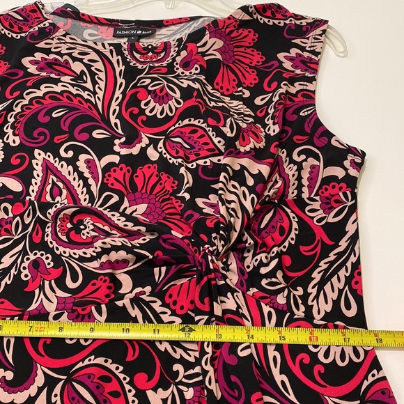 Fashion Bug Sleeveless Printed Pink and Black Dress, Large - Picture 6 of 9
